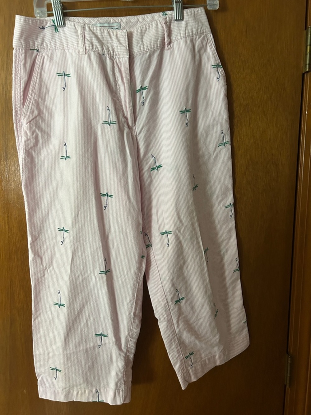 Women’s Pink Embroidered Ankle Crop Pants